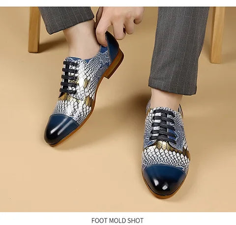 Luxusmarke Echtes Leder Herren Business Schuhe Mode Schlangenmuster Design Schnürschuhe Herren Business Anzug Bräutigam Hochzeitsschuhe