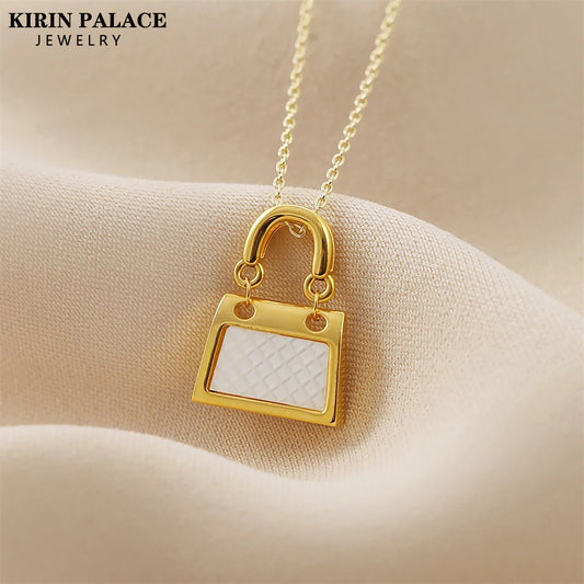 Real 18K Gold AU750 Necklace White Shell Fritillaria Bag-Shaped Elegant For Woman Classic Cute Romantic Fine Jewelry