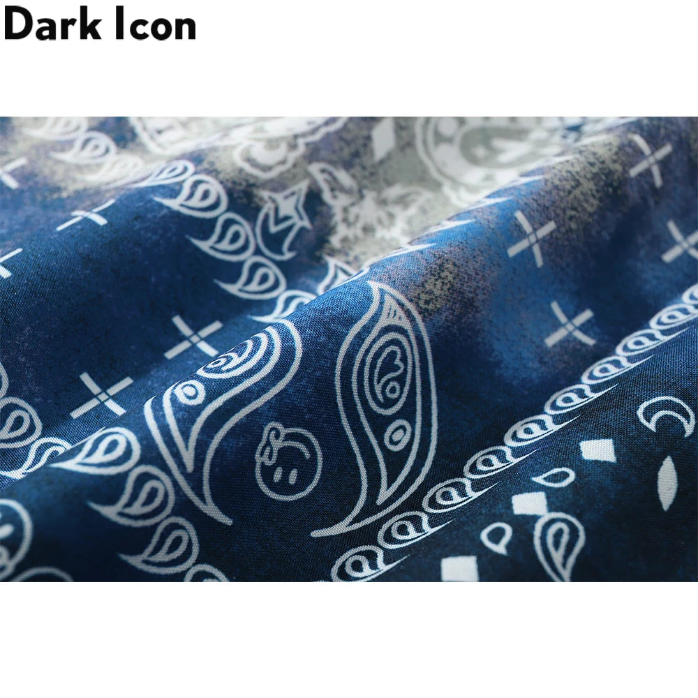 Dark Icon Tie Dyeing Bandana Button Down Shirt Men Paisley Vintage Men's Shirts Hoiday Beach Hawaiian Shirts 2023 Summer Man Clo