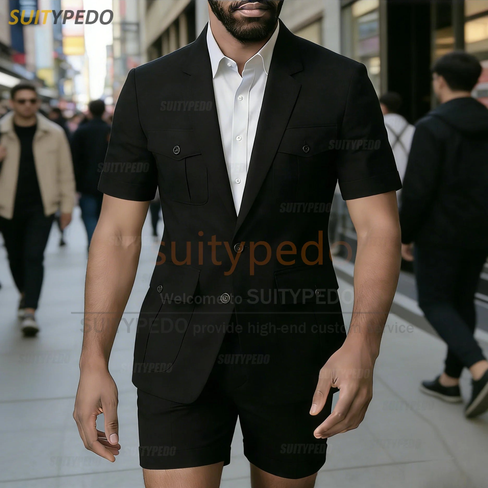 Summer New Design Men Suit Sets 2 Piecs Short Sleeves Blazer And Shorts Notch Lapel Daily Beach Wedding Party Prom Suit Attire
