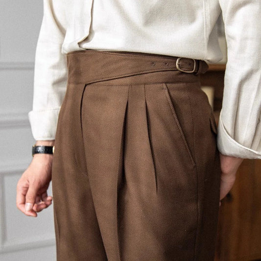 Men's Light Luxury Naples Slim-fit Dress Pants Fashion Casual Solid Color British Retro Premium Elegant Popular Leisure Trousers