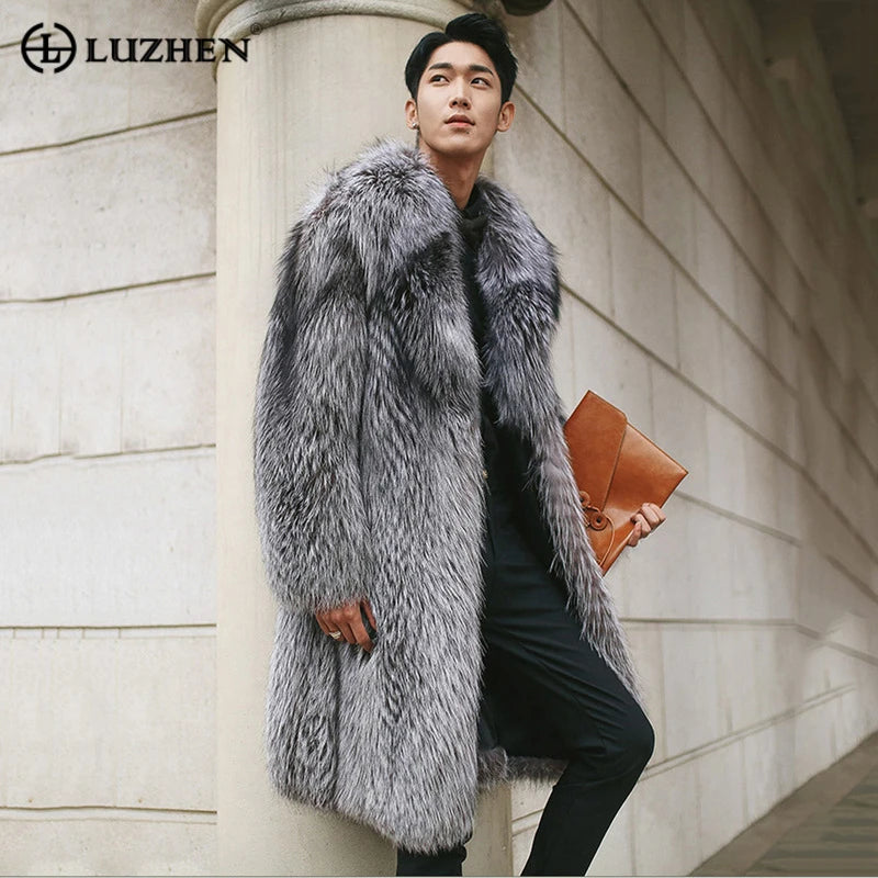 LUZHEN Winter Men Loose Imitation Mink Hair Coat Fashion Faux Fur Fox Long Woolen Overcoat Trend Male Personality Clothes B10223