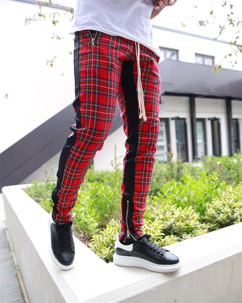 Jogger Pantaloni casual bărbați în carouri Pantaloni slim pentru bărbați Fashion Streetwear Moda bărbați Pantaloni trendy de înaltă calitate