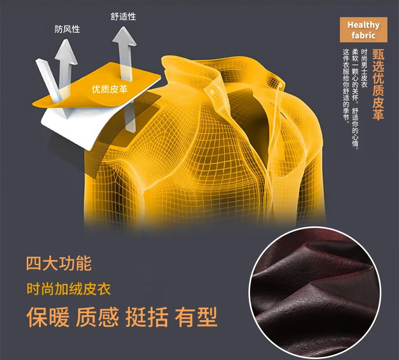 Men's Autumn Winter Men High Quality Fashion Coat Leather Jacket Motorcycle Style Male Casual Jackets For Warm Overcoat US Size