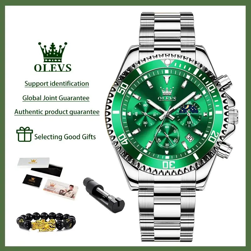OLEVS 2870 Herrenuhren Mondphase Stahl Kalender Chronograph Original Quarz Uhr Großes Zifferblatt Luxus Sport Armbanduhren