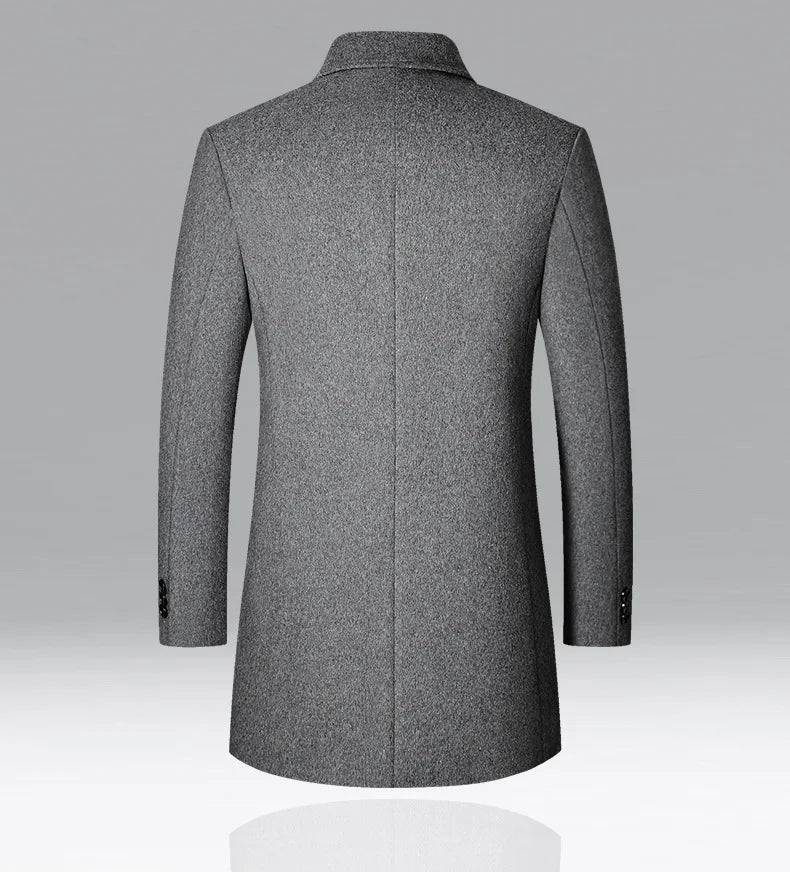 BROWON Brand Winter Coat Men  Autumn Solid Turn-Down Collar Wool Long Jacket for Men New Business Casual Keep Warm Outerwear
