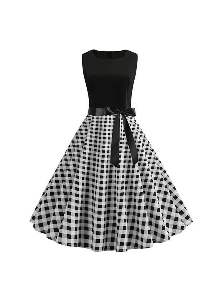 Black White Polka Dot Summer Dress Women Sleeveless Vintage 50s 60s Party Office Dresses