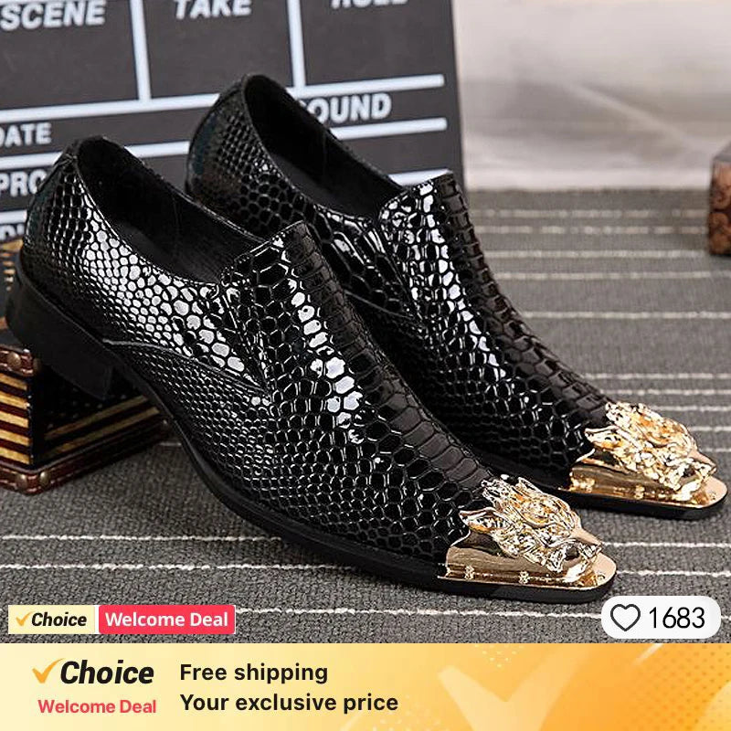 new genuine leather pointed toe metal tip crystal  handmade men leather dress shoes fashion hairdresser big size shoes 13