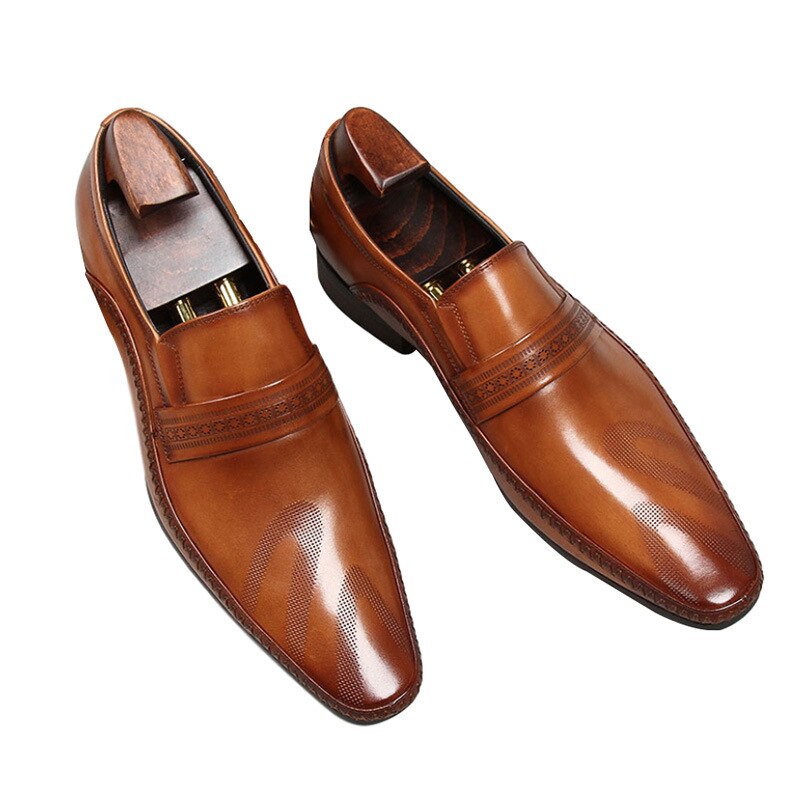 2023 Summer Mens Wedding Shoes Black Slip on Luxury Genuine Leather Brand Handmade Fashion British Trend Style Man Dress Shoes