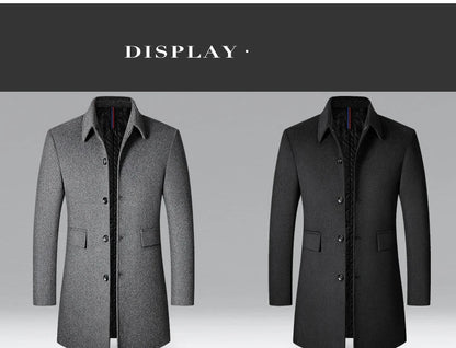BROWON Brand Winter Coat Men  Autumn Solid Turn-Down Collar Wool Long Jacket for Men New Business Casual Keep Warm Outerwear
