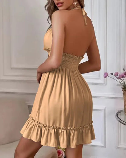 Sexy Deep V Neck Tank Top Women's Clothing Open Back Parallel Wrinkle Dress European And American Cross-border Popular Dress