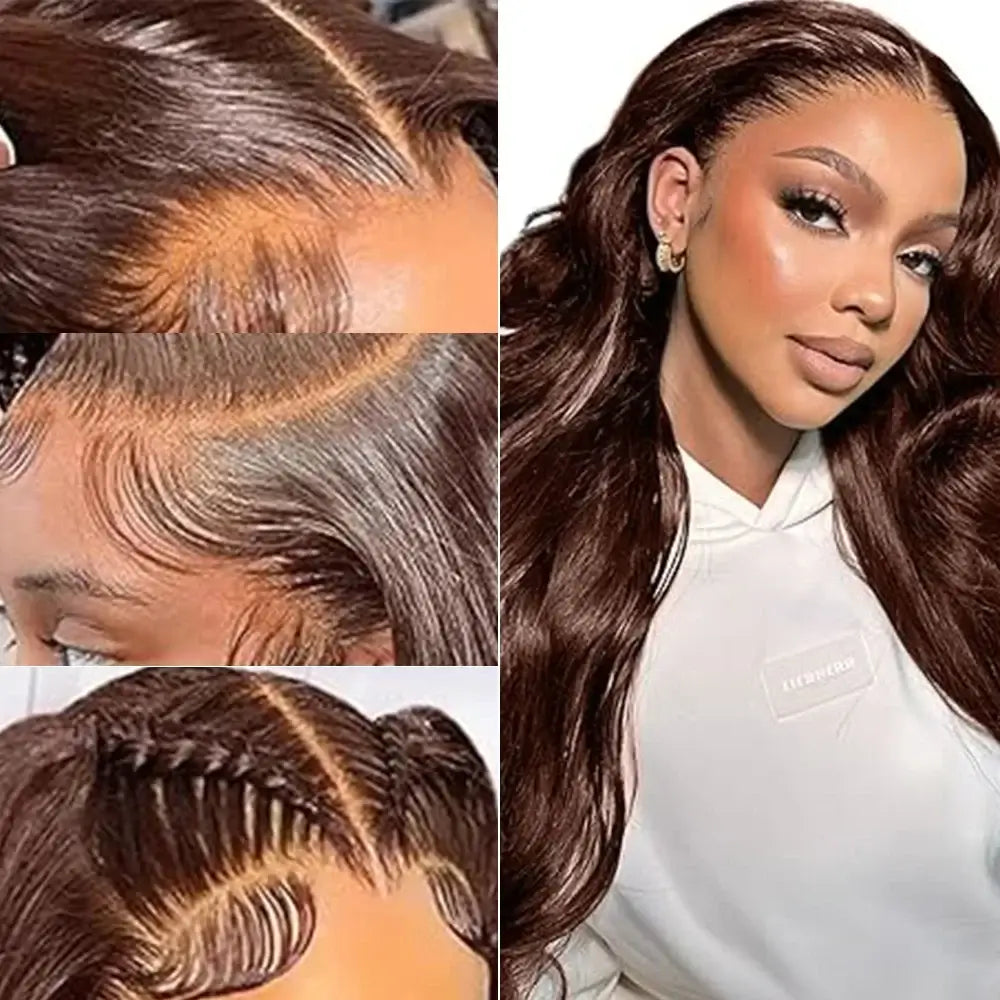 36 Zoll Schokoladenbraune Body Wave HD Lace Front Echthaarperücke Brasilianische 13x6 Lace Frontal Perücken Vorgezupft für Frauen 200 Dichte