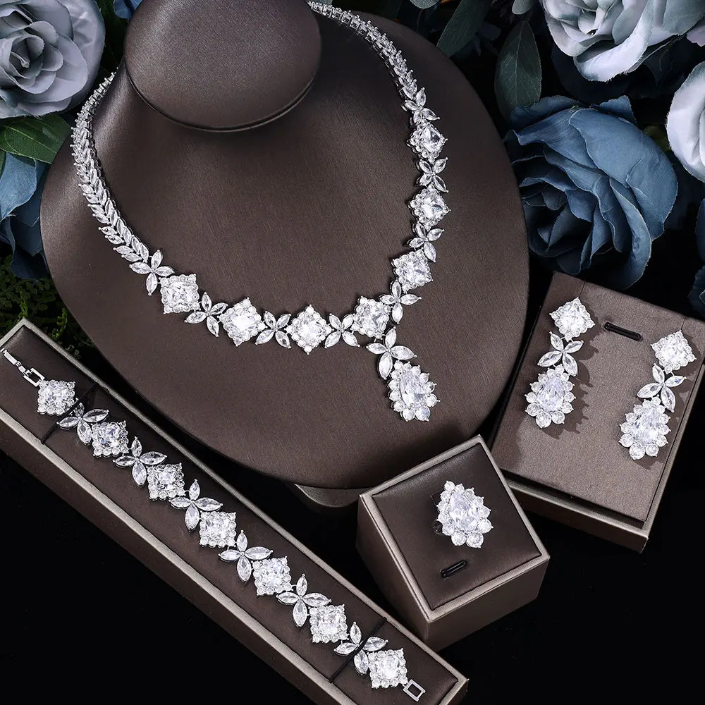 Ingenious  Luxury  4pcs Bridal Zirconia Jewelry Sets For Women Party , Dubai Nigeria  Crystal Wedding Jewelry Sets 2022