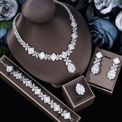 Ingenious  Luxury  4pcs Bridal Zirconia Jewelry Sets For Women Party , Dubai Nigeria  Crystal Wedding Jewelry Sets