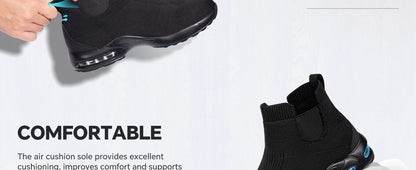 LARNMERN Steel Toe Shoes for Men Women Water Resistant Work Boots Non Slip Safety Sneakers Slip On Industrial Air Cushion Chelse