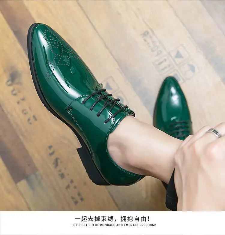 Neu eingetroffene grüne Oxford-Schuhe für Herren, PU, runde Kappe, Schnürung, unifarben, Party, Herren-Abendschuhe, Größe 38-48