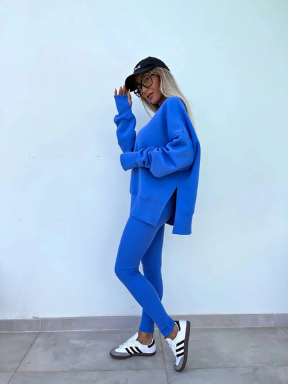 Spring summer  new Shirt  casual loose-fitting sweater tight pants 2 piece suit sets for women 2 pieces trousers sets