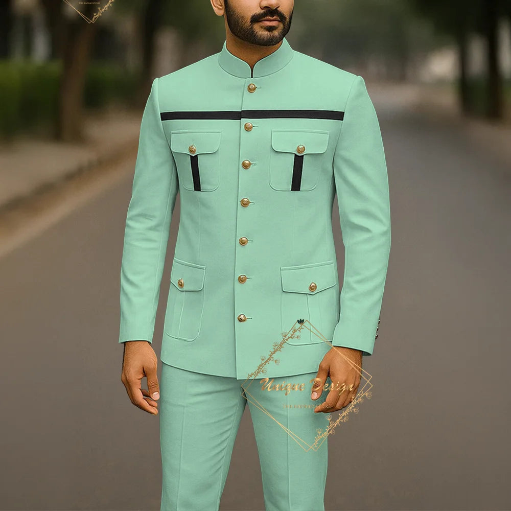 Ivory Formal Safari Suit Custom Made Indian Menswear for Wedding Groom Men's 2pcs Set Jacket Pants Slim Fit Party Dress