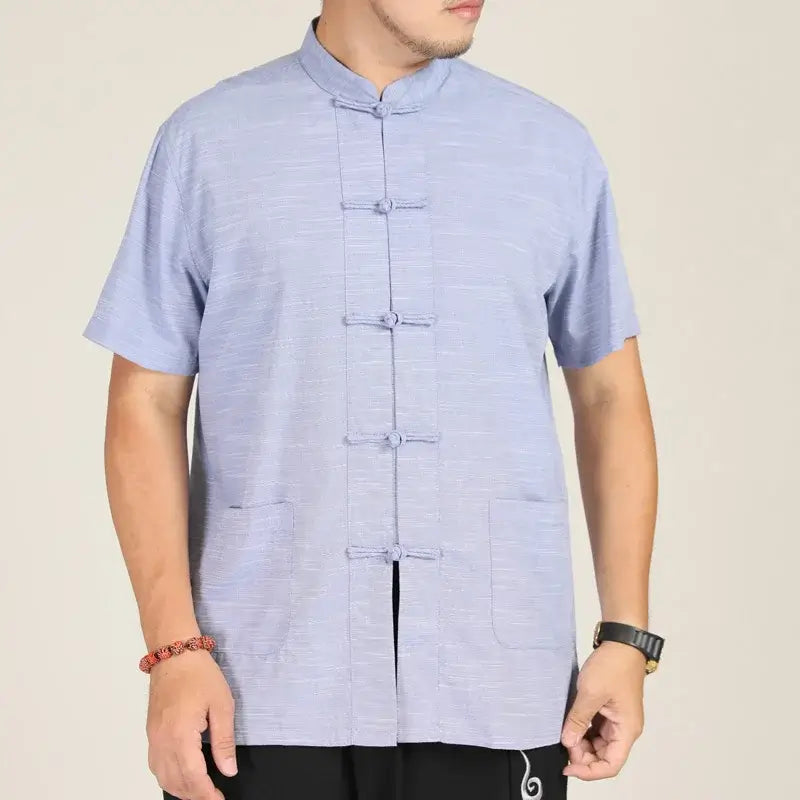 Herren Mandarin-Kragen Hemd im chinesischen Stil Kurzarm Sommer Oversize Formell Lässig Retro Schwarz Weiß Übergröße 6XL 7XL 8XL 10XL