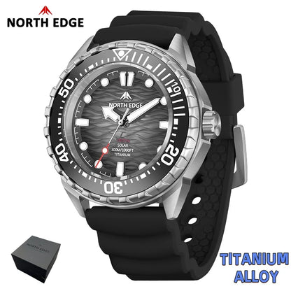 NORTH EDGE TRITON-TI Titanium Solar-Powered Diving Watch High Quality Quartz Watches for Man NEW 300M Waterproof Men Watch Reloj