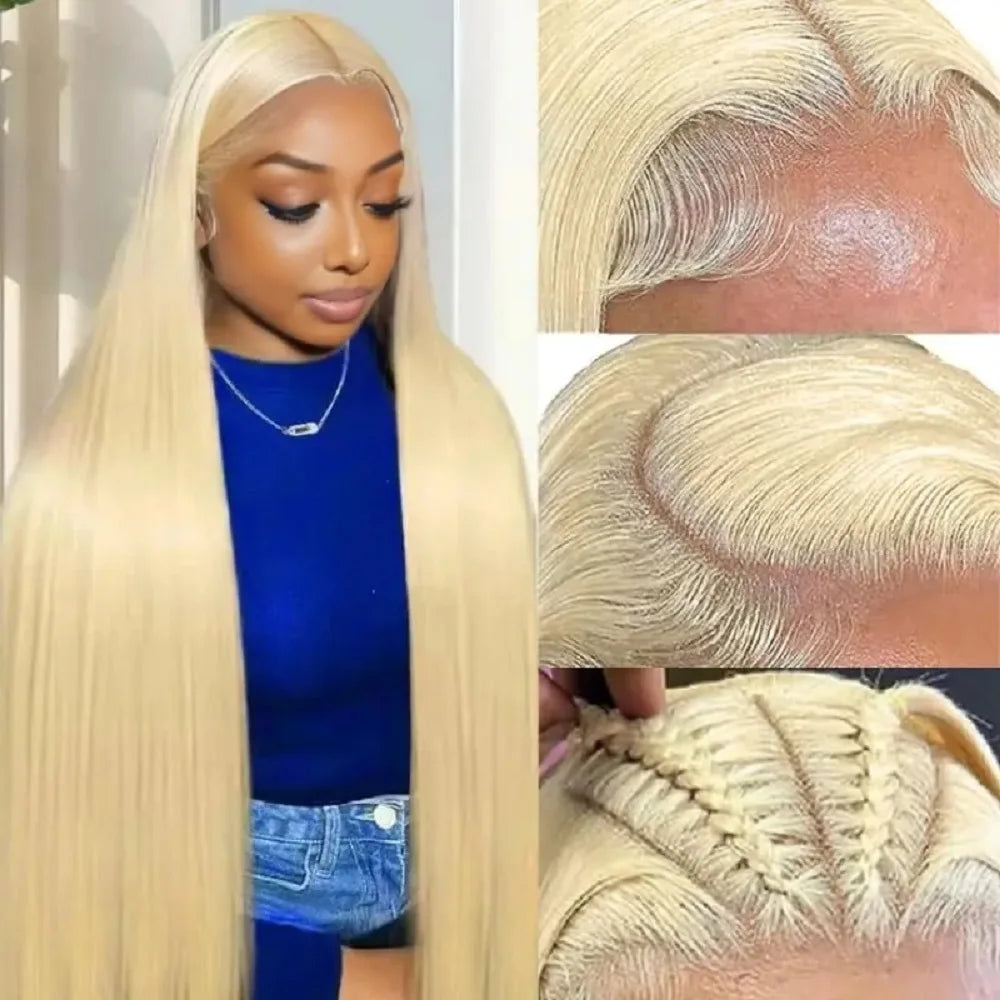 613 Colored Straight Human Hair 13x4 HD Blonde Lace Front Wigs 200 Density 13x6 Transparent Full Lace Frontal Wigs 44 46 Inches