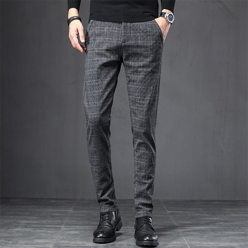 2022 Men&#39;s Stretch Stripe Plaid Trendy Pants Elegant Seasons Wear High Quality Designer Business Casual Trousers