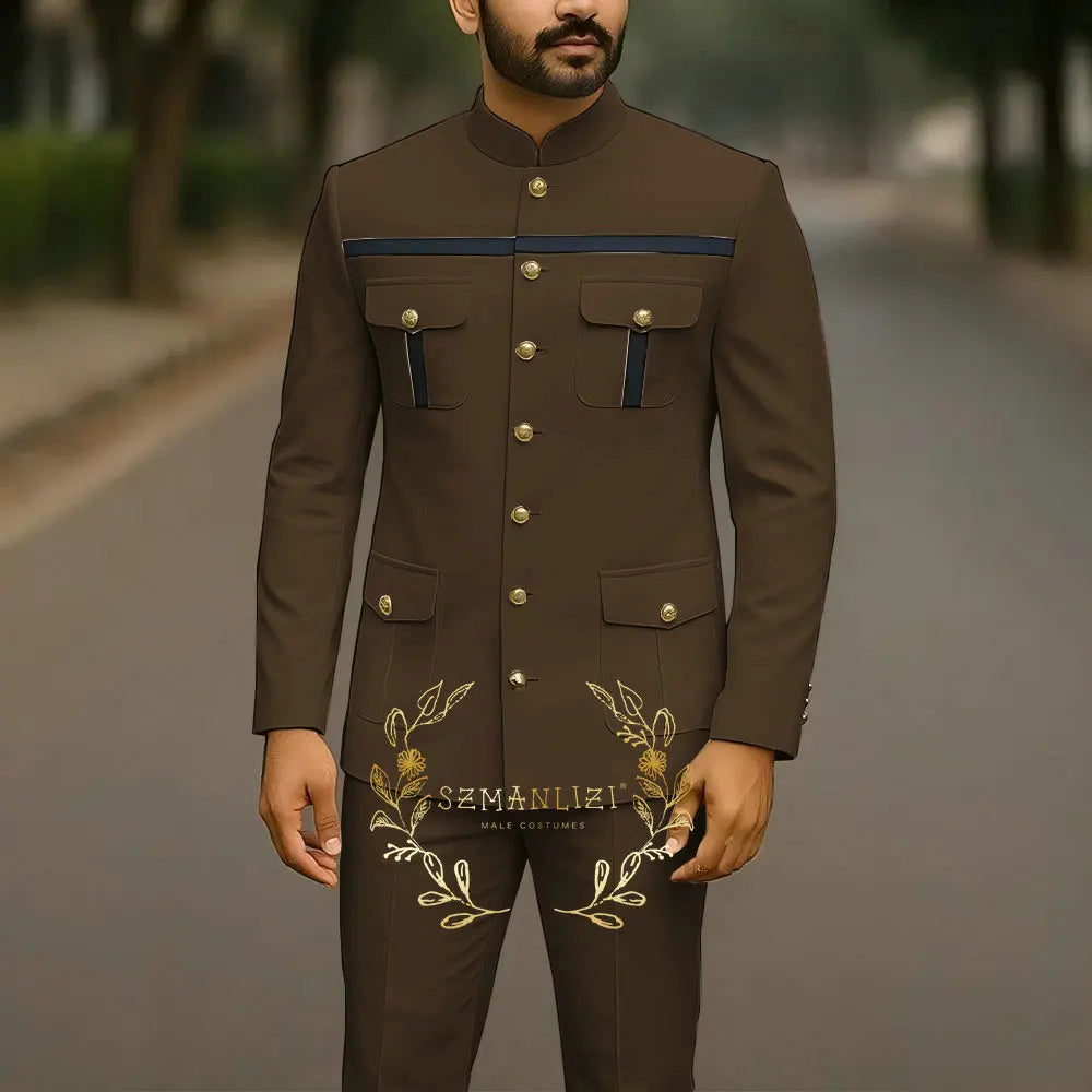 Affrica Style Stand Collar White Single Breasted Jacket Pants Business Men Suit Elegant Groom Wedding Suits Male Party Dress