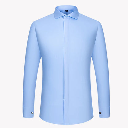 Men's French cufflink shirt with long sleeves slim fit concealed buttons solid color high end wedding dress formal men's