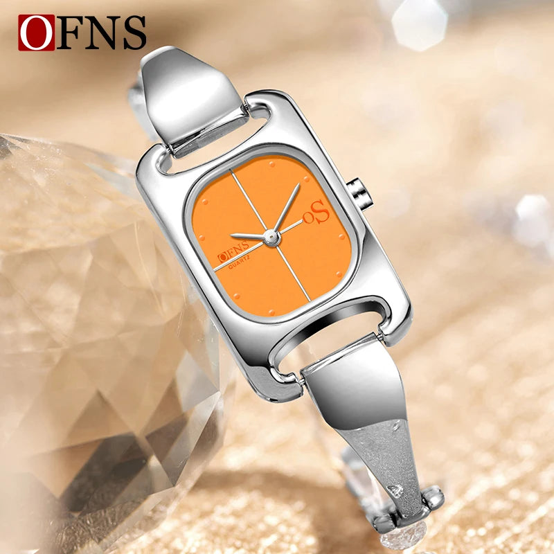 OFNS 5518 New women's watch high-end alloy niche ladies' square watch 3D studded waterproof quartz watch