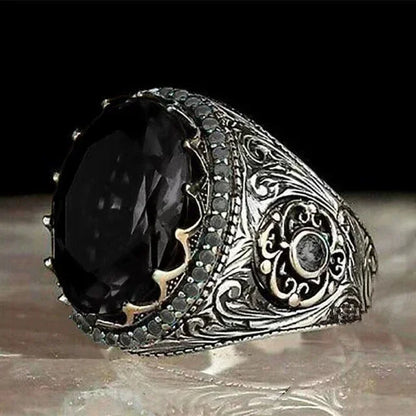New Inlaid Emerald Men's Luxury Ring Personality Retro Domineering Personality Ring To Attend The Banquet Party Jewelry