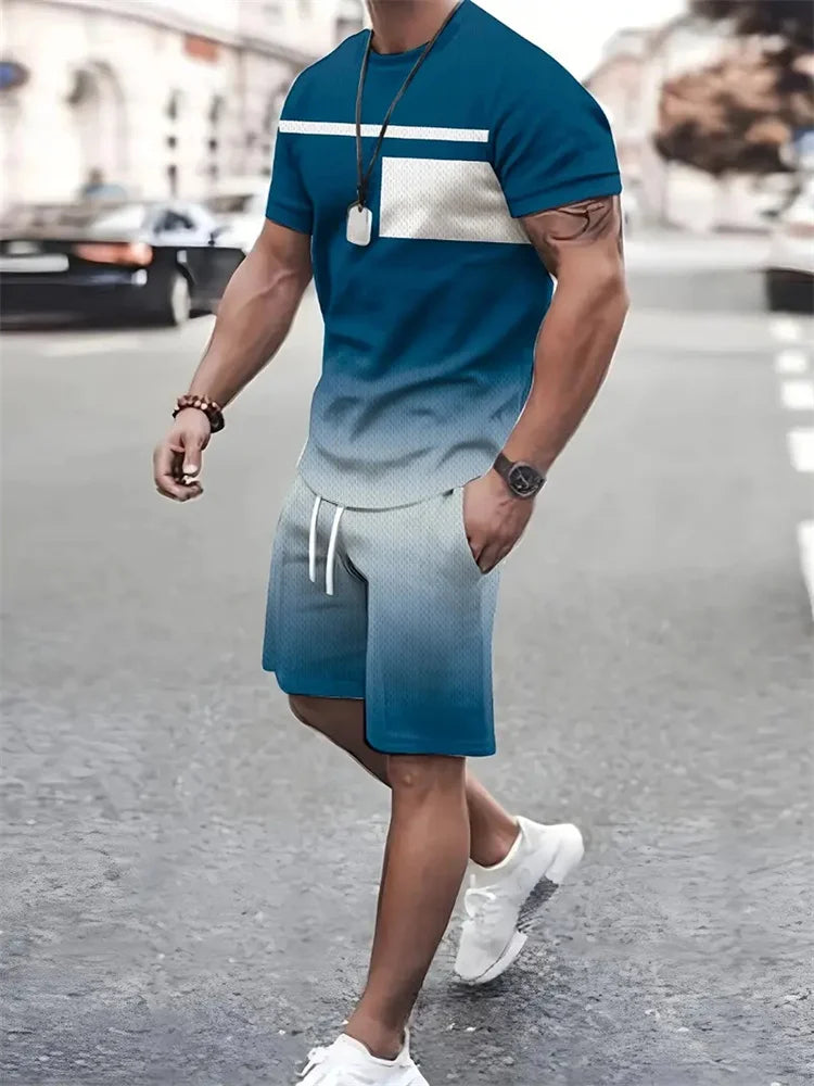 New summer men's sportswear short-sleeved T-shirt suit two-piece outdoor travel clothing oversized shorts training clothes