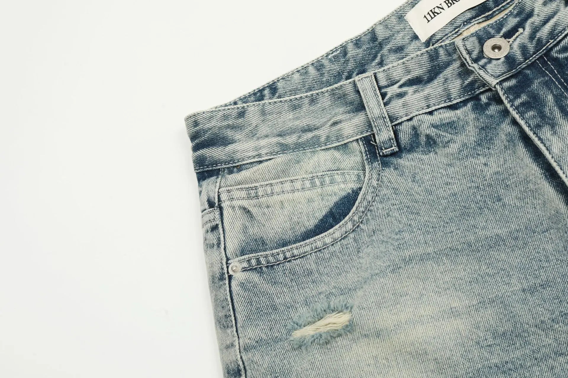 PFNW Niche Design Men's Jeans Washed Distressed Colorblock Splic Fake Two Piece Loose Straight Trousers Wide Leg Pants 28W5474