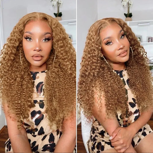 Brasilianische Deep Wave 32 Zoll Honigblond 13x6 HD-Lace-Front-Echthaarperücken vorgezupft 13x4 Kleberlose lockige Lace-Frontal-Perücke Water