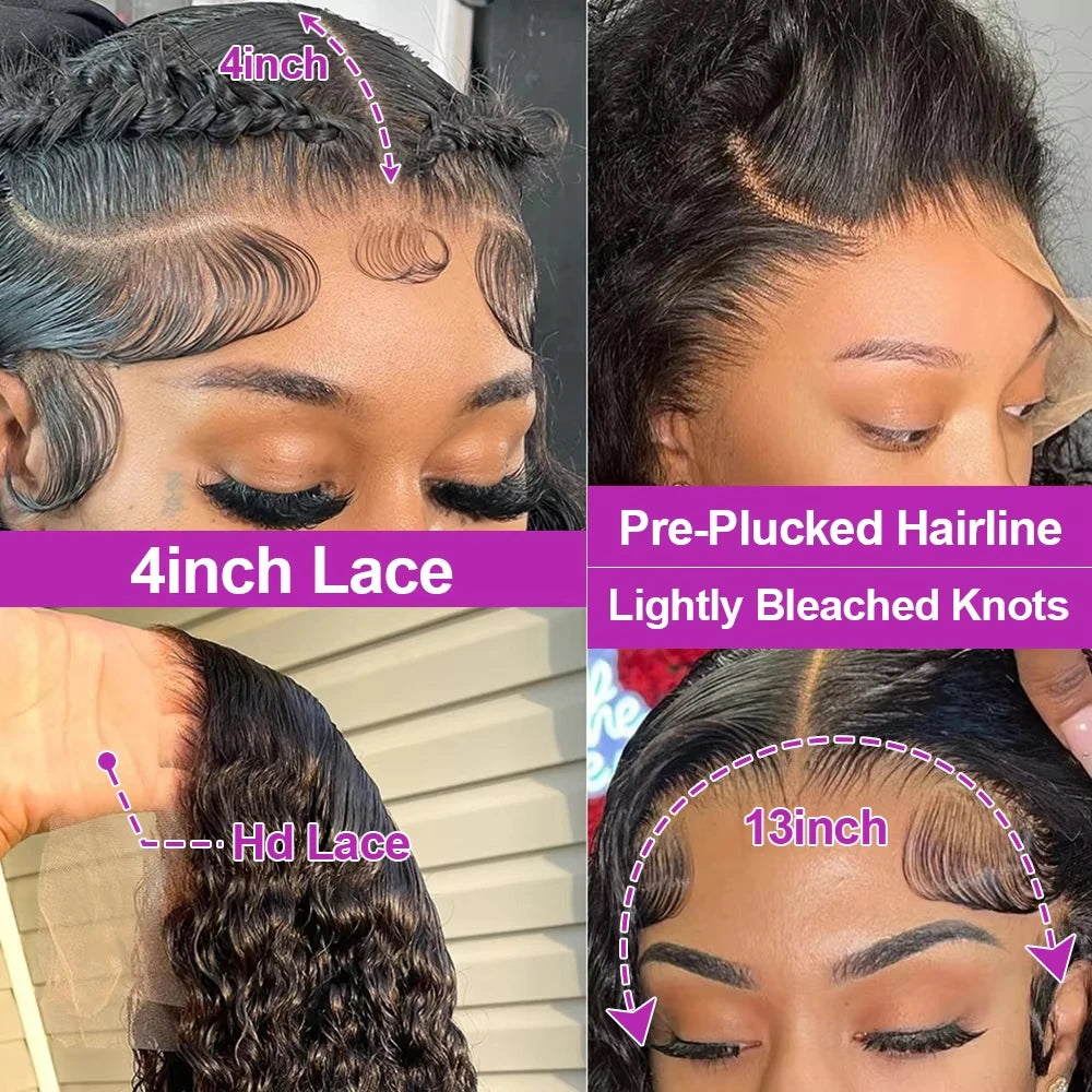 300% High Density Loose Deep Wave 40 46 50 Inch 13x6 13x4 HD Lace Frontal Human Hair Wig Brazilian 360 Full Curly Wigs For Women