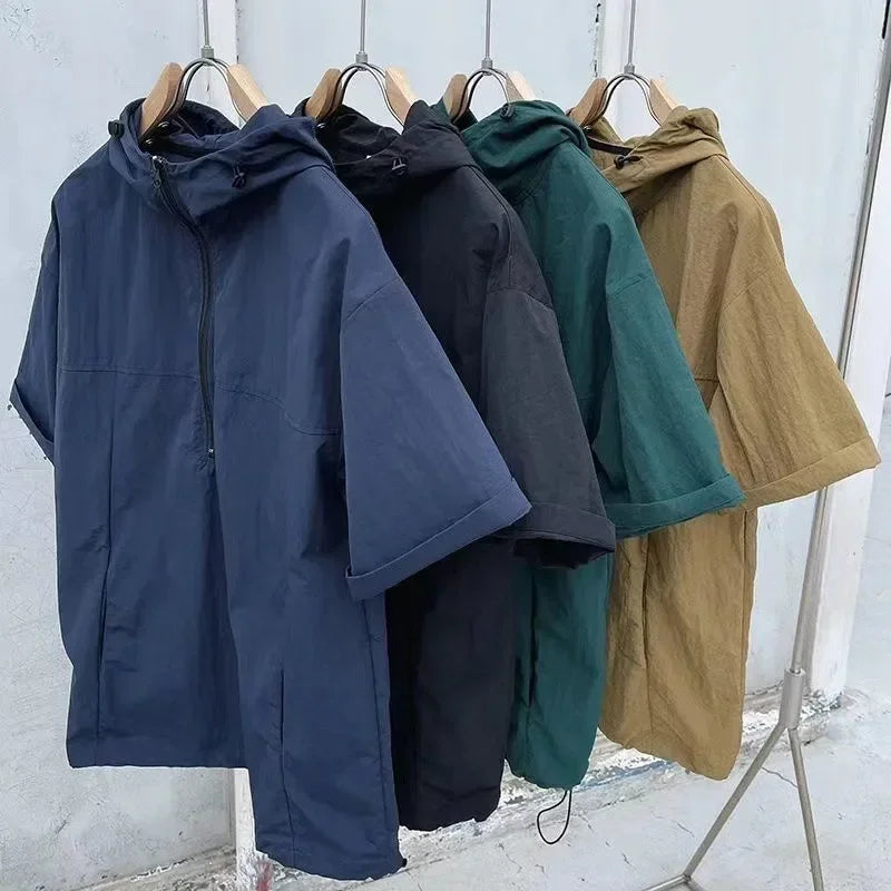 Summer Cargo Style Set Men's Casual Hooded Solid Short Sleeve T-shirt Shorts Loose Fashion High Quality Handsome Sweatshirt Suit