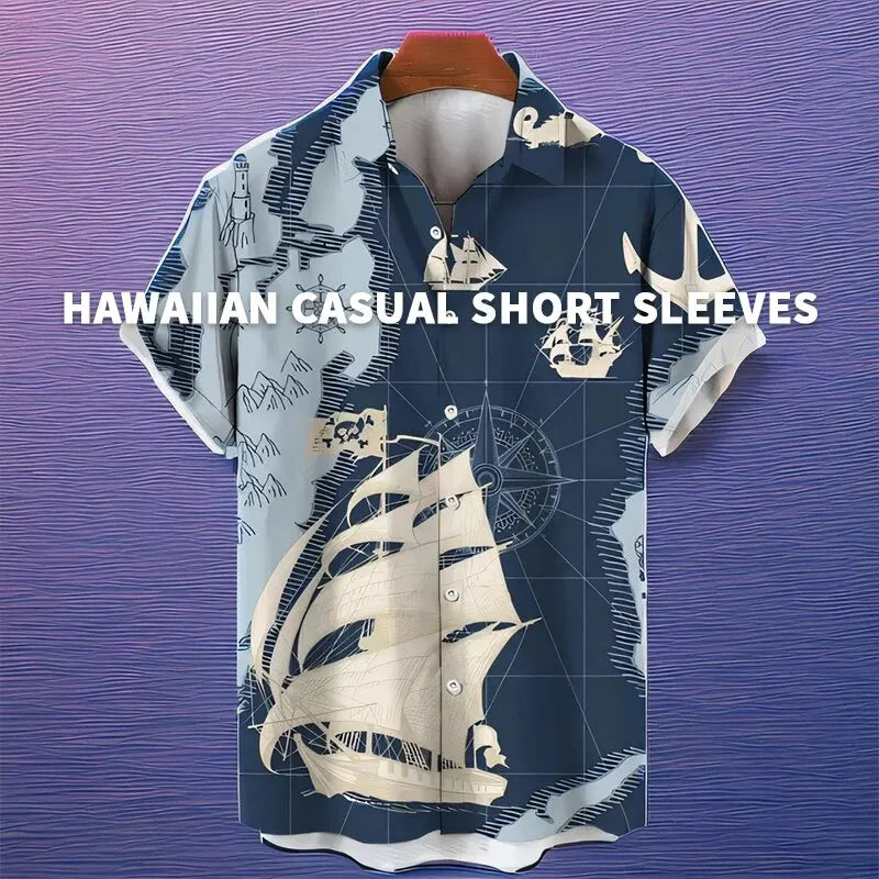 Men S Shirts Summer Fashion Nautical Graphic 3D Print Short Sleeve Casual Tops Beach Shirt For Men Oversized Loose Blouse