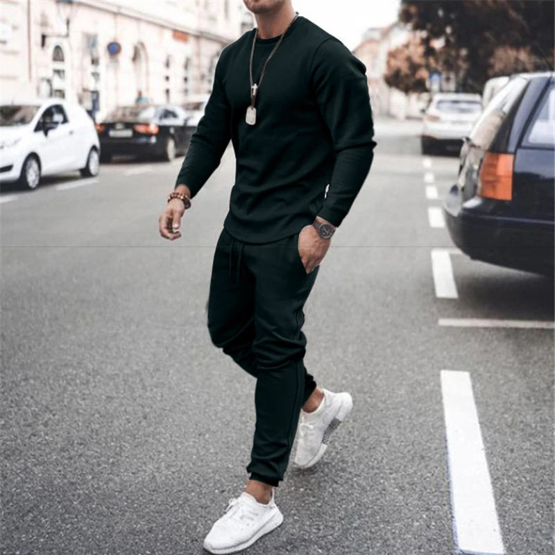 Summer New Trend Long-Sleeved Leisure Sports Suit Two-Piece Men's Breathable Sweat-Absorbing Trend Multi-Color Suit