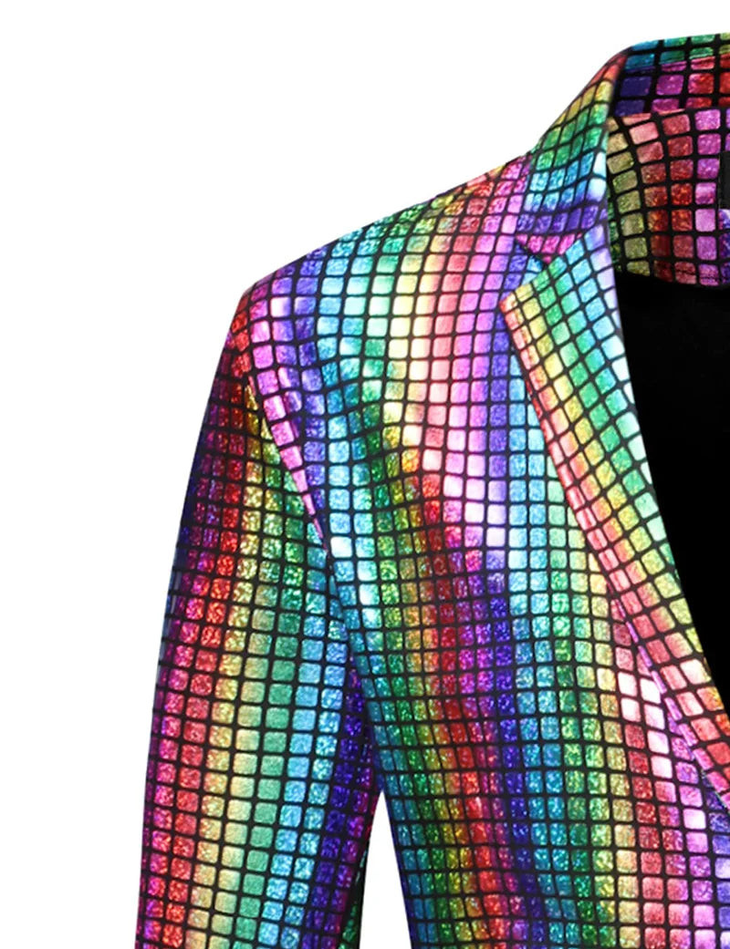 Mens Stage Prom Suits Shiny Rainbow Plaid Sequin Jacket Pants Men Dance Festival Christmas Halloween Party Costume Homme