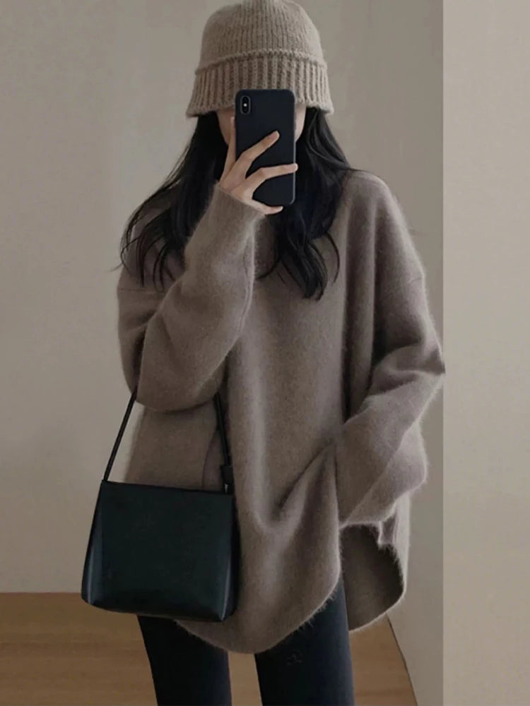 Korean Fashion Sweater Women Elegant Casual Loose Knitted Fluffy Pullover Female Autumn Winter Long Sleeve Oversized Knitwears