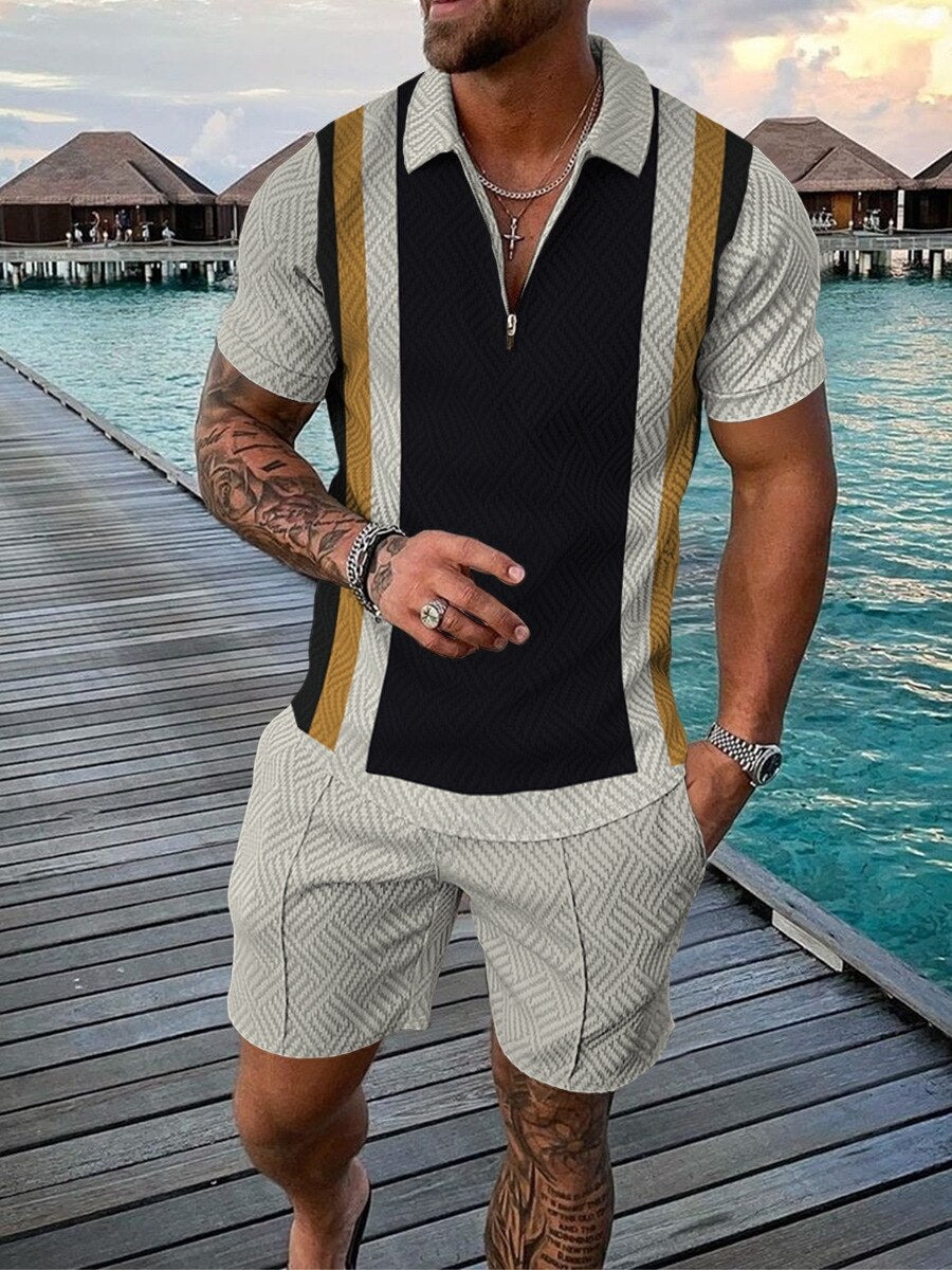 Men Casual Print Outfit 2-Piece Set Short Sleeve Shirt and Shorts Set Tracksuit High Quality Clothing M-3XL For Free Shipping