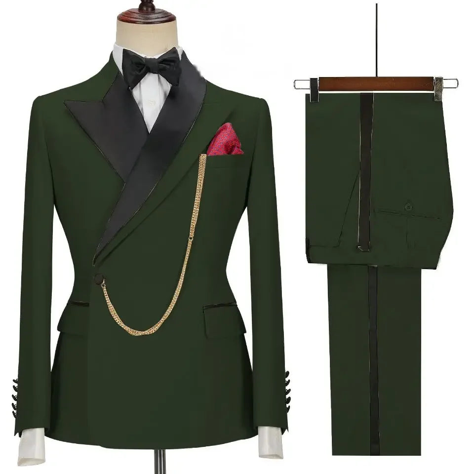 Custom Made Black Groom Tuxedo Peaked Lapel Double Breasted Men Suit Prom Wedding Party Men Suits Costume ( Jacket+Pants)