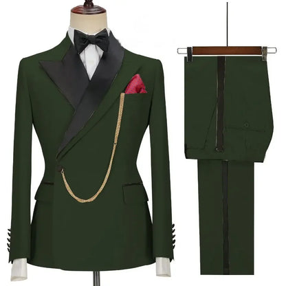 Custom Made Black Groom Tuxedo Peaked Lapel Double Breasted Men Suit Prom Wedding Party Men Suits Costume ( Jacket+Pants)