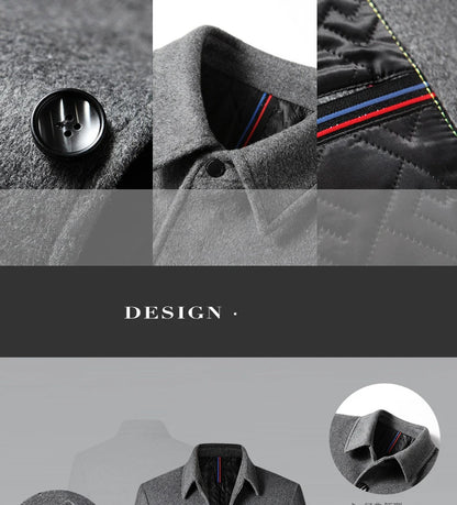 BROWON Brand Winter Coat Men  Autumn Solid Turn-Down Collar Wool Long Jacket for Men New Business Casual Keep Warm Outerwear