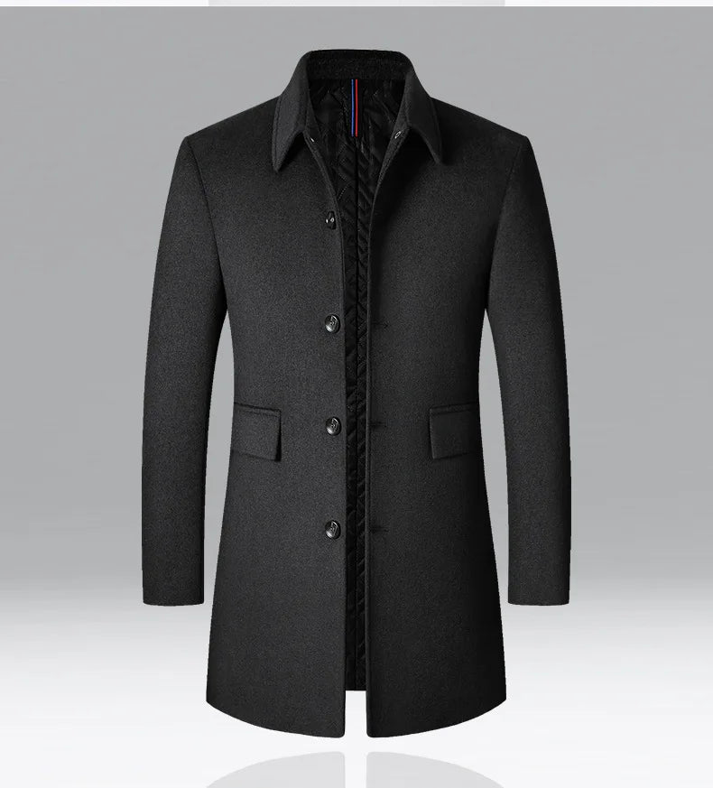 BROWON Brand Winter Coat Men  Autumn Solid Turn-Down Collar Wool Long Jacket for Men New Business Casual Keep Warm Outerwear