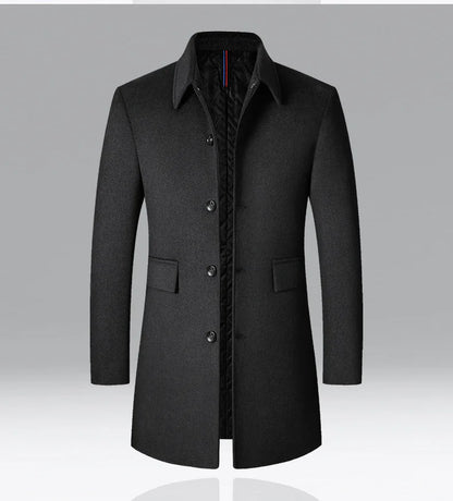 BROWON Brand Winter Coat Men  Autumn Solid Turn-Down Collar Wool Long Jacket for Men New Business Casual Keep Warm Outerwear
