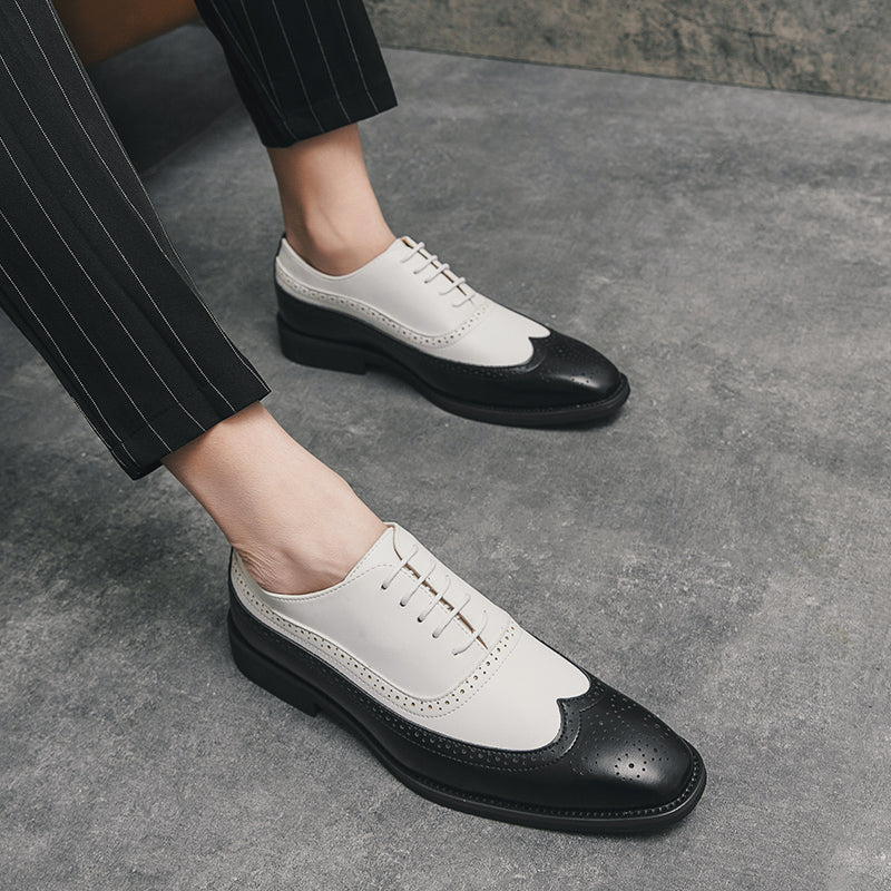 Herren Brogue-Schuhe mit Flügelkappe, Business-Oxford-Schuhe zweifarbig für Hochzeitsfeiern