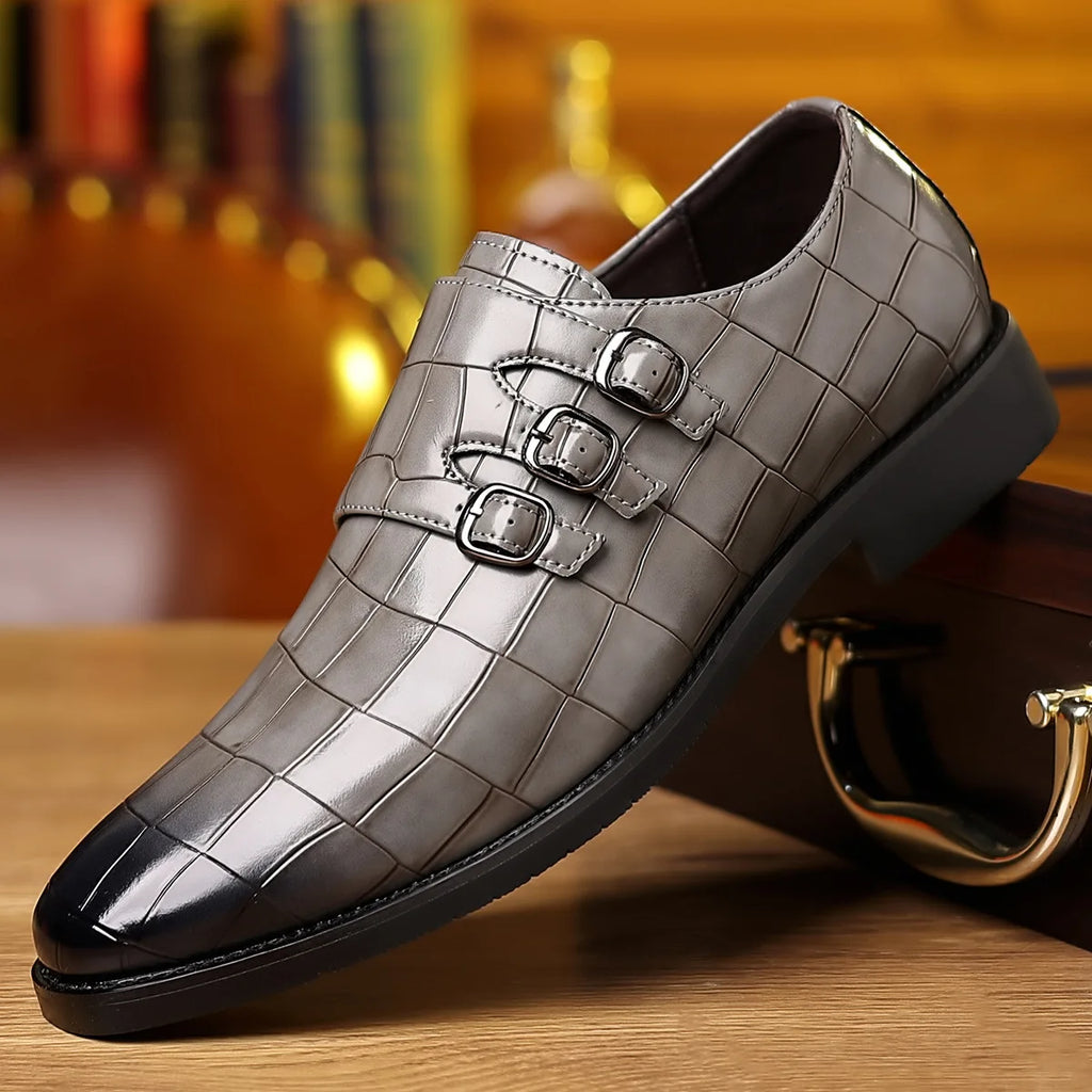 Buckle Designer Big Size Dress Shoes for Men Stone Pattern Leather Shoes Male Spring Autumn Fashion Casual Business Shoe Man