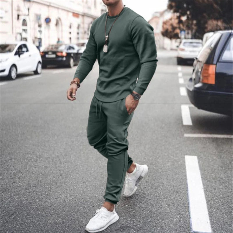 Summer New Trend Long-Sleeved Leisure Sports Suit Two-Piece Men's Breathable Sweat-Absorbing Trend Multi-Color Suit