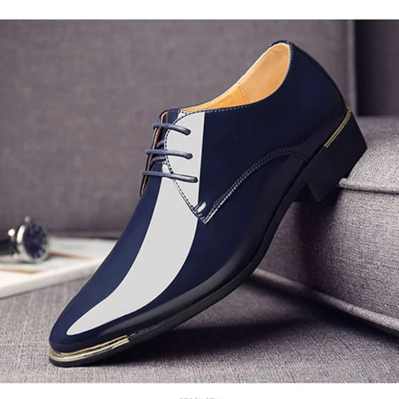 New 2023 Men's High-end Patent Shoes White Wedding Shoes Black Leather Low Top Soft Men's Dress Shoes Solid Color