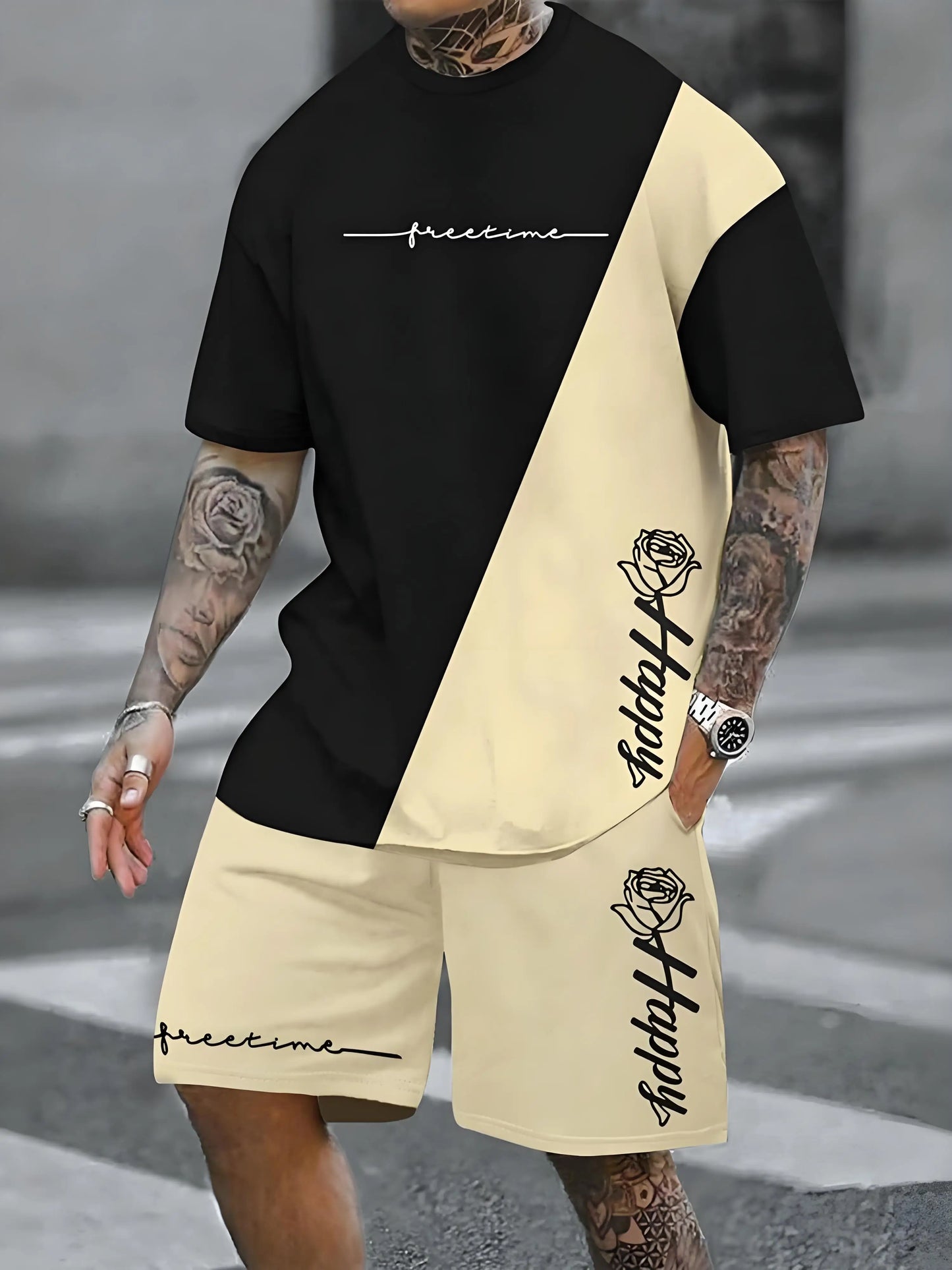 Neue Übergrößen Herren T-Shirt und Shorts Set Sommer Lässig Alltag Herren Kurzarm Oberteil Urban Street Herren Mode T-Shirt Shorts